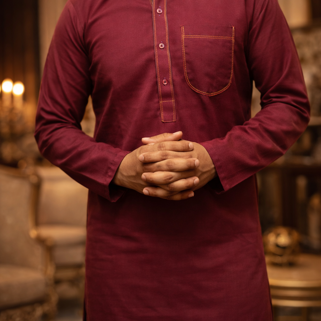 Bordeauxrode Heren Kurta – Klassiek & Stijlvol