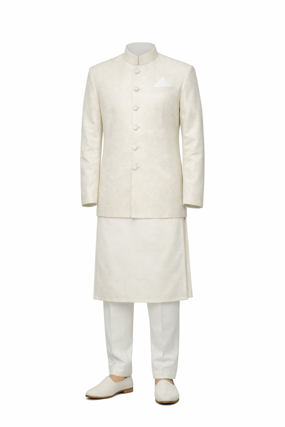 Heren Kurta Pajama met Jacket - Champagne Prince Jacket