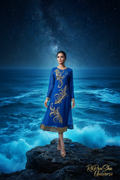 Dames Chiffon Kurti Blauw - Bioluminescente Oceaan