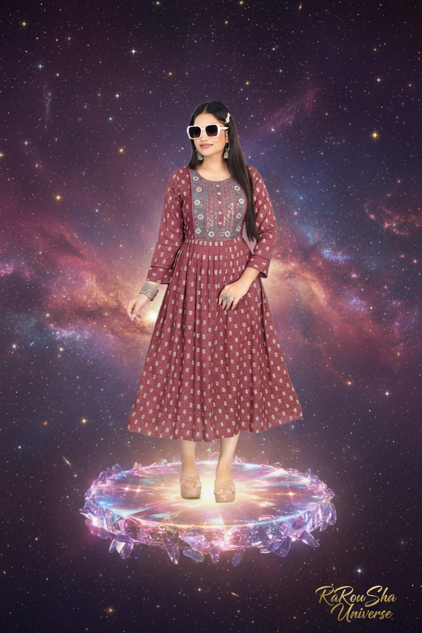 Dames Halflange Kurti Mauve - Galaxy Dreamscape