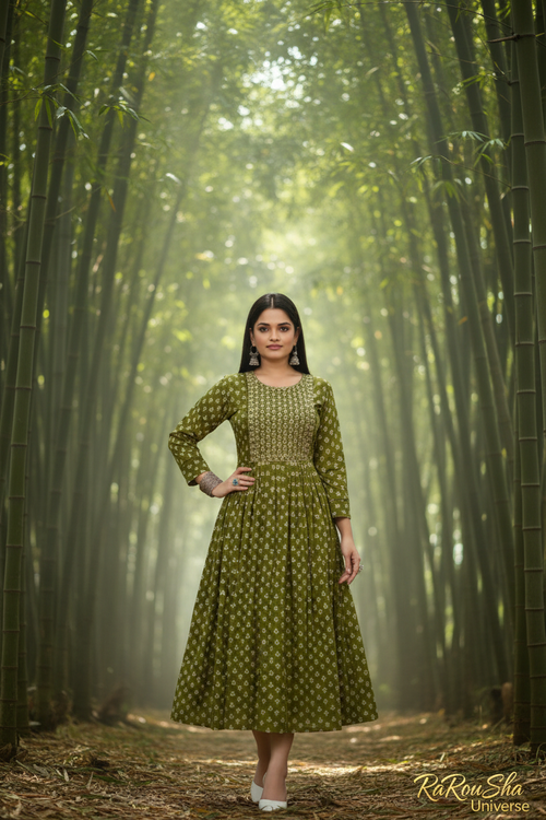 Dames Halflange Kurti Olijfgroen - Bamboebos