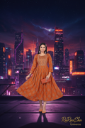 Dames Halflange Kurti Oranje - Neon City Rooftop