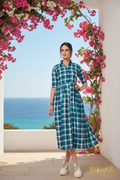 Dames Lange Kurti Blauw Geruit - Mediterraan Terras