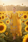 Dames Salwar Kameez Geel - Zonnebloemen