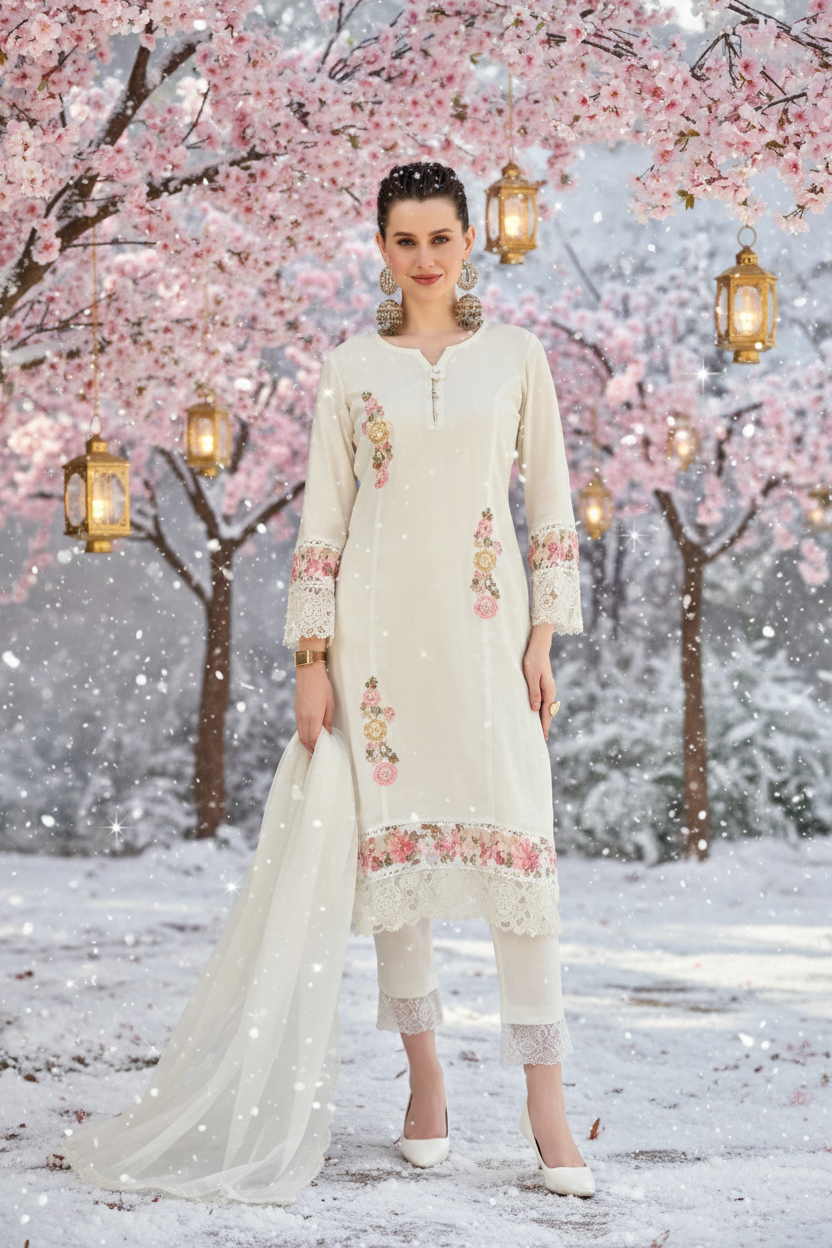 Dames Salwar Kameez Wit - Winterwonderland