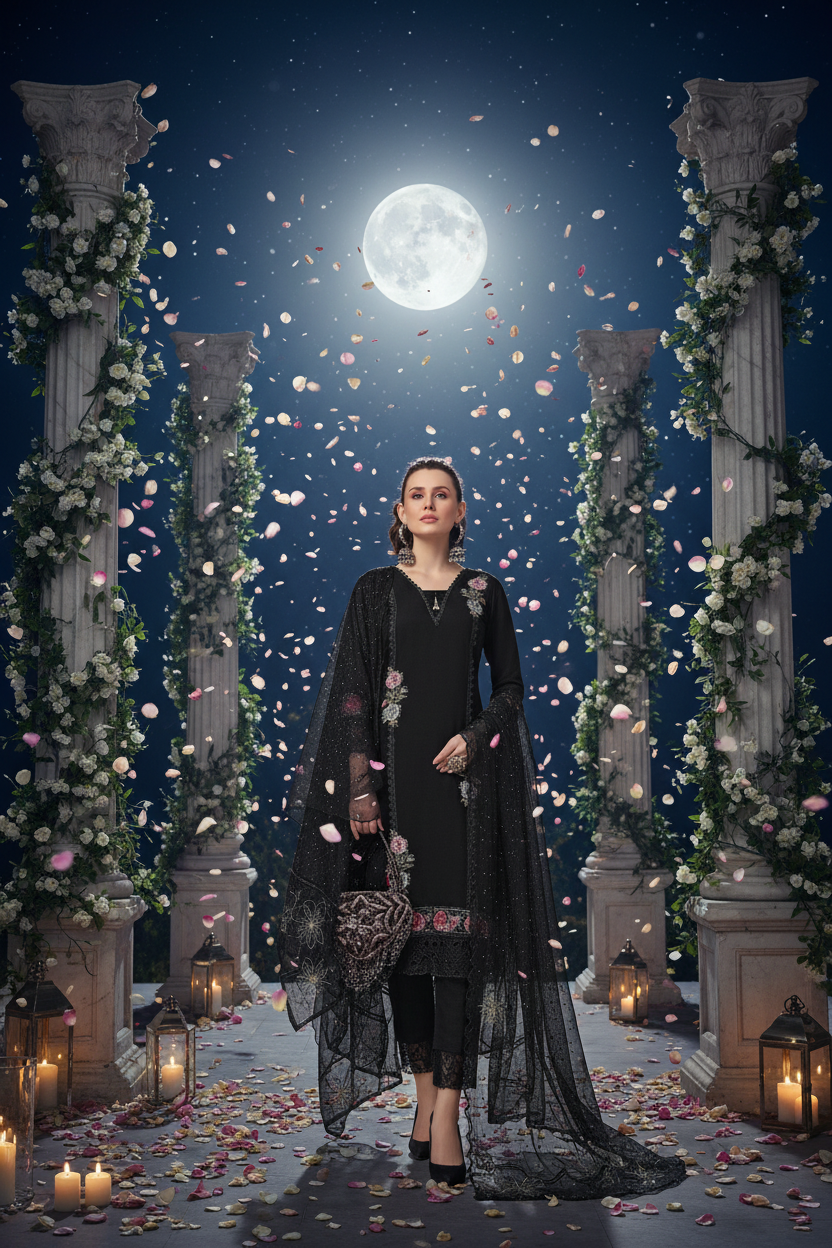 Dames Salwar Kameez Zwart - Maanpaleis