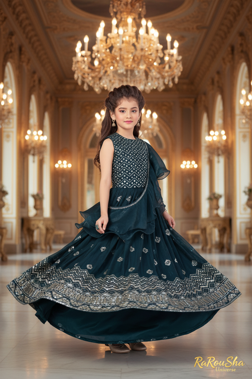 Donkergroen Lehenga - Paleis