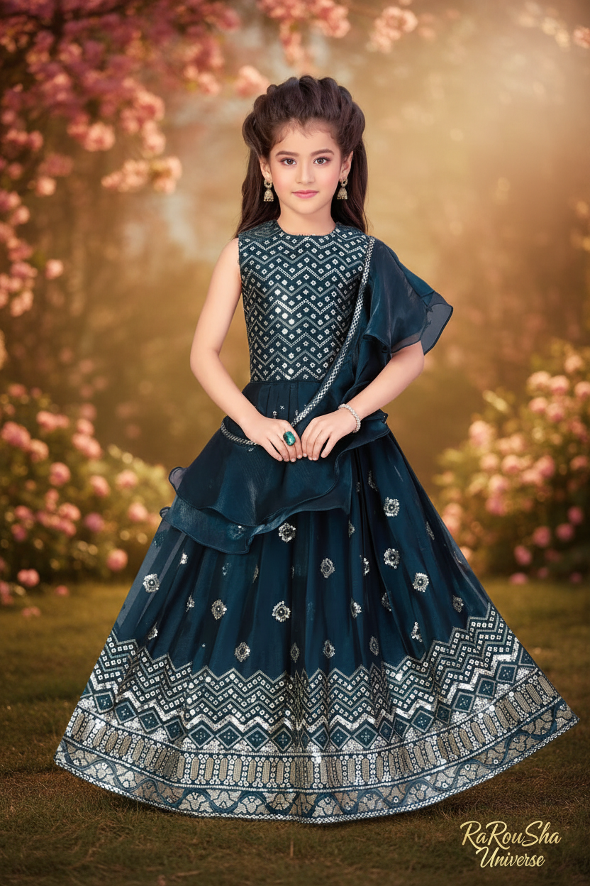 Donkergroen Lehenga - Tuin