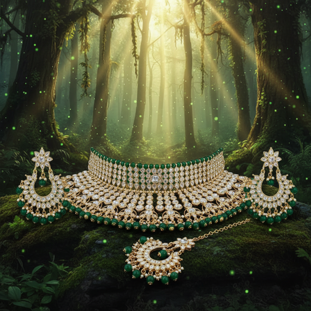 Emerald Choker - Woud met maang tikka