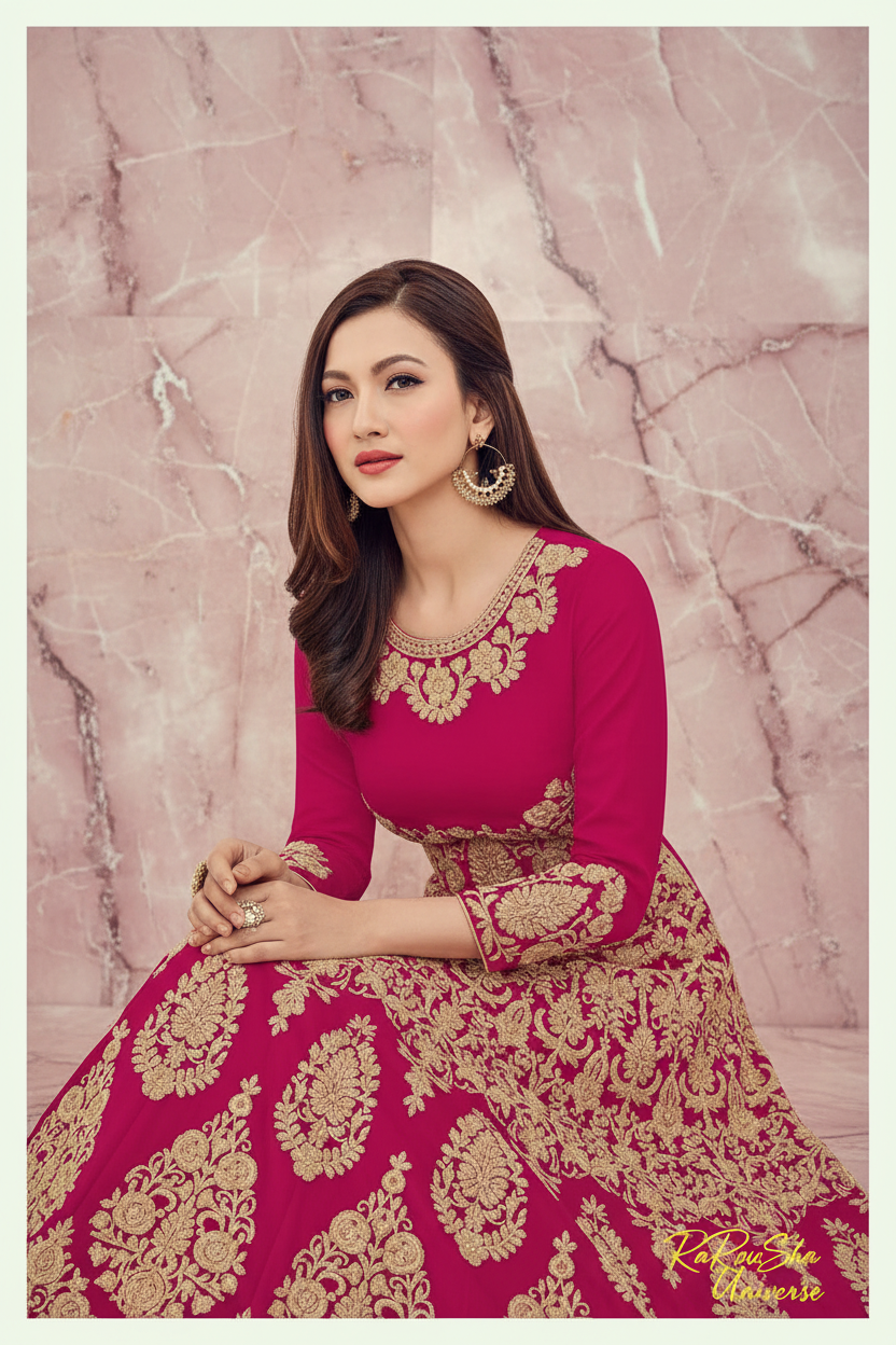 Fuchsia Anarkali - Zittend