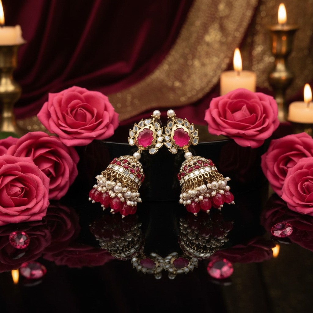 Fuchsia Jhumka - Obsidiaan