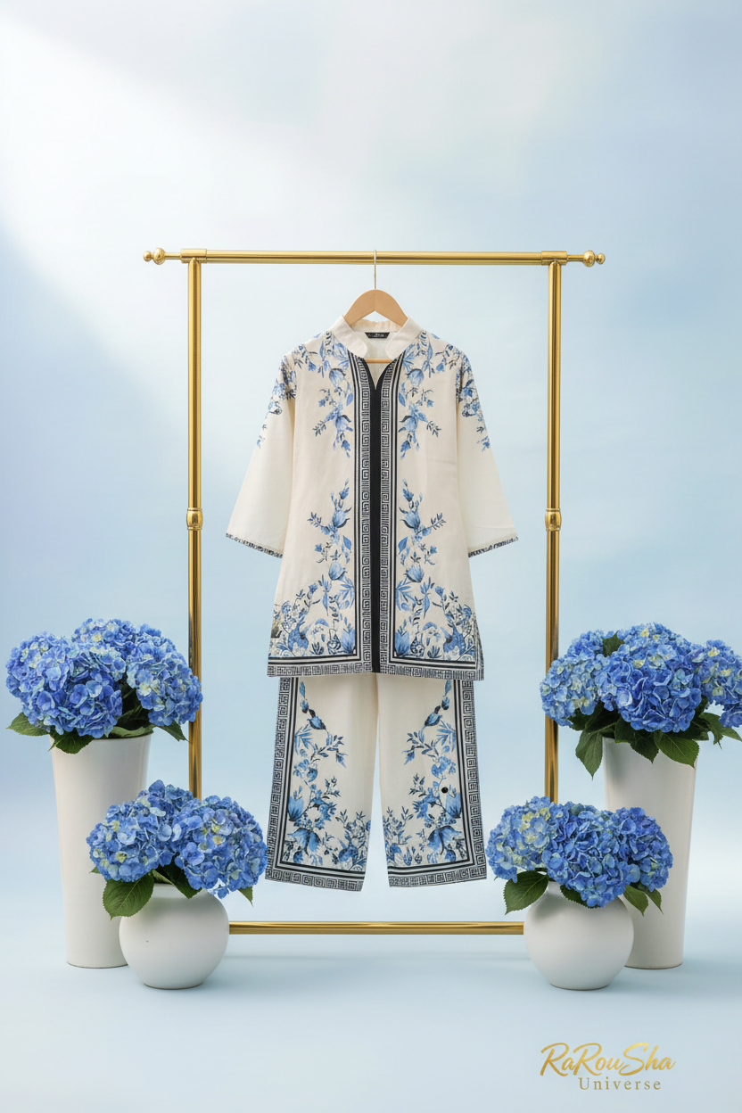 Girls Kurti Set Crème Blauw – Lifestyle