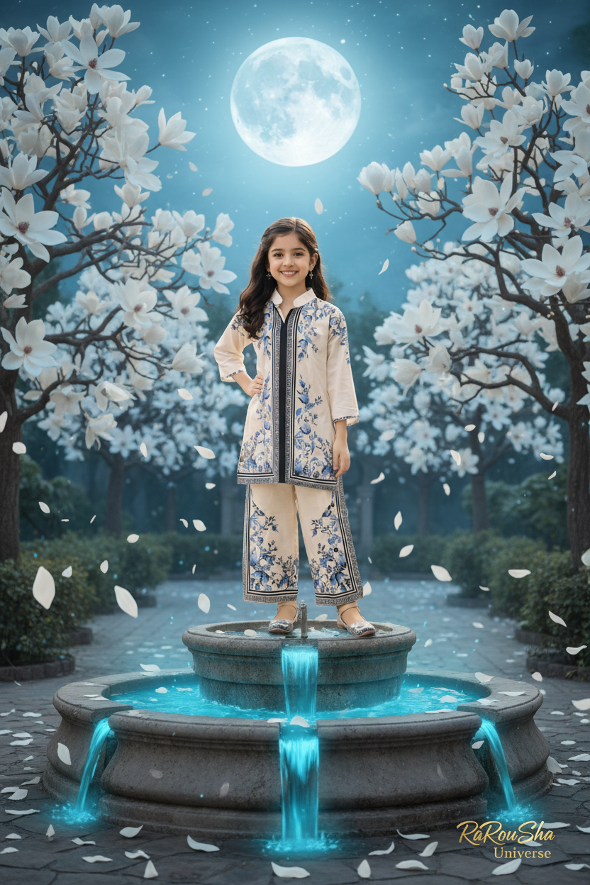 Girls Kurti Set Crème Blauw – Maanlicht