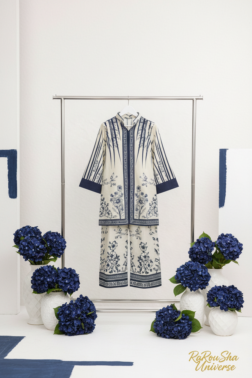 Girls Kurti Set Crème Navy – Lifestyle