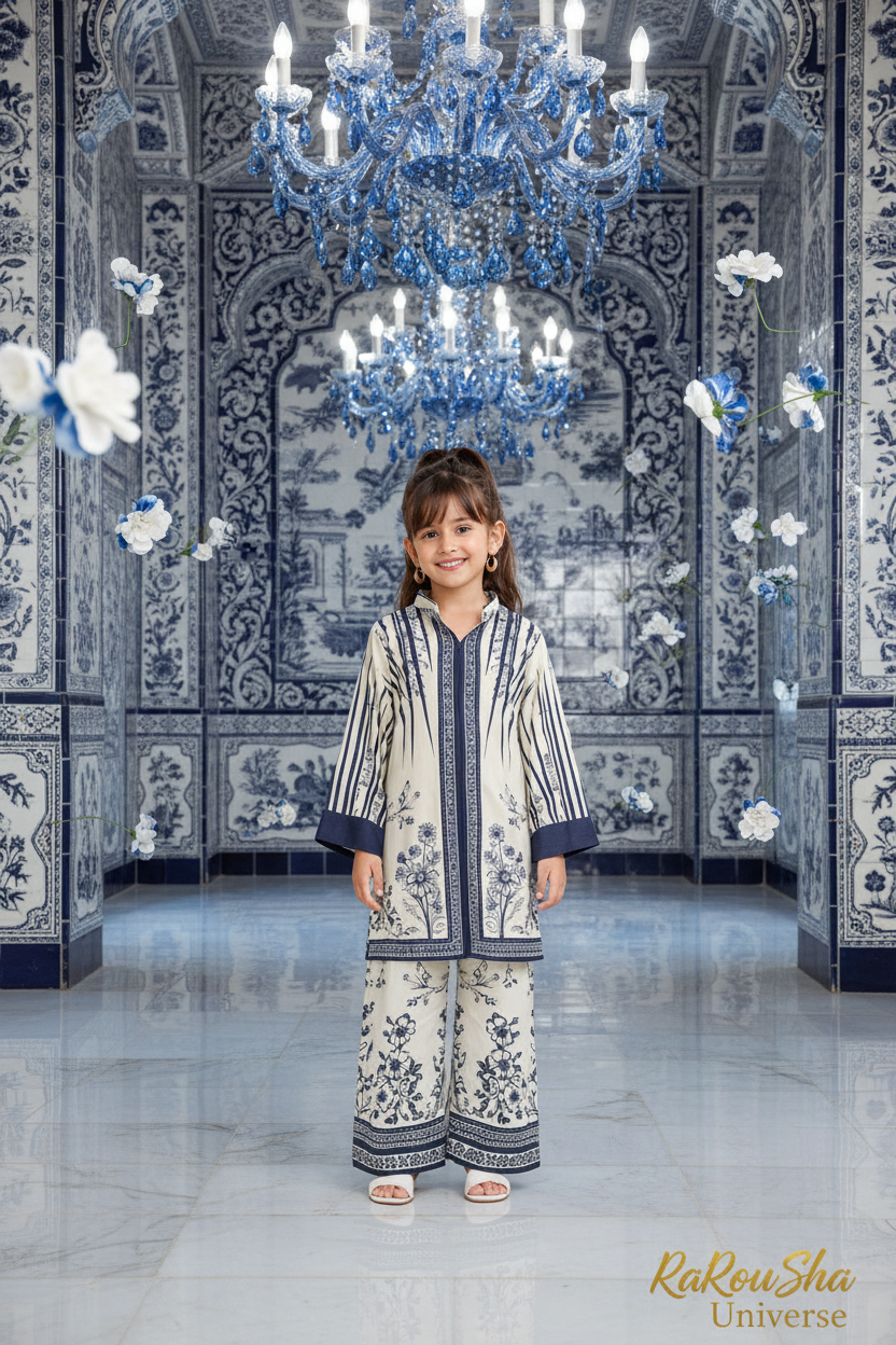 Girls Kurti Set Crème Navy – Paleis