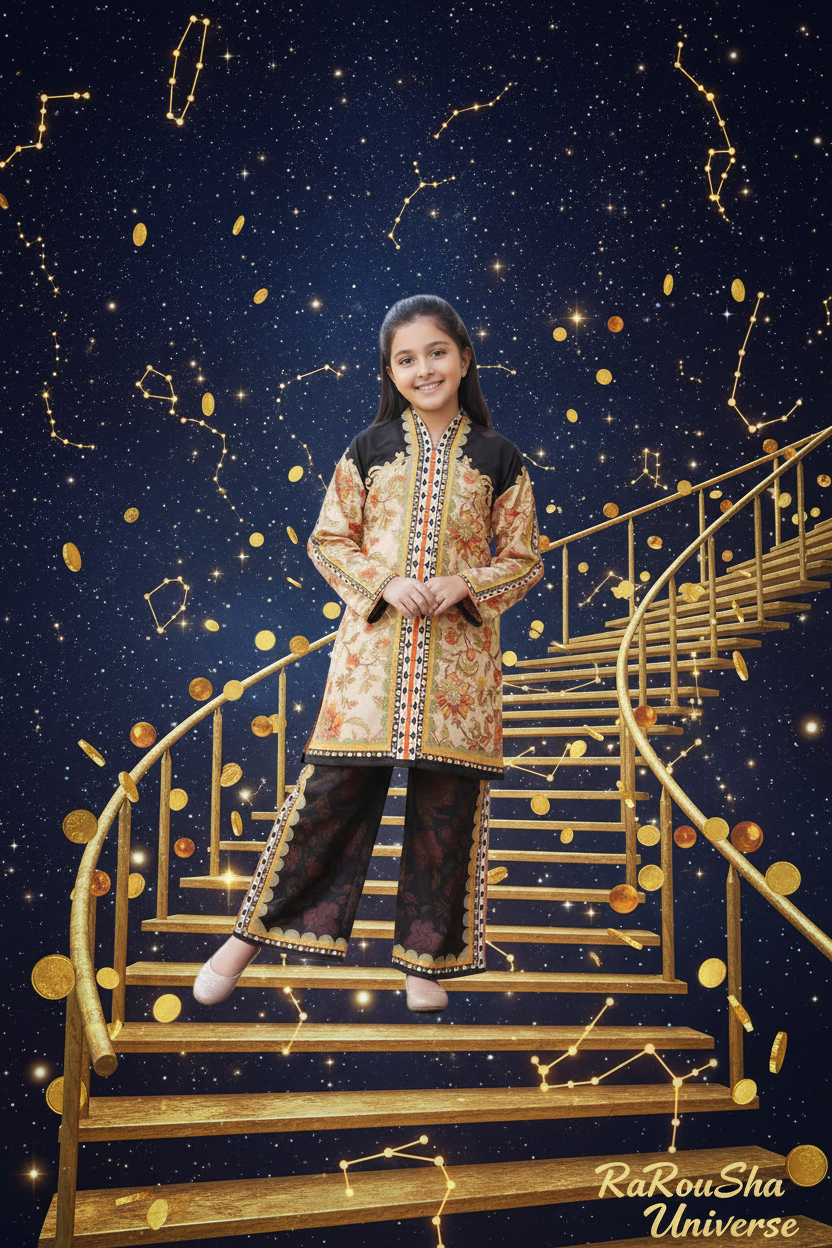 Girls Kurti Set Goud Zwart – Sterrentrap
