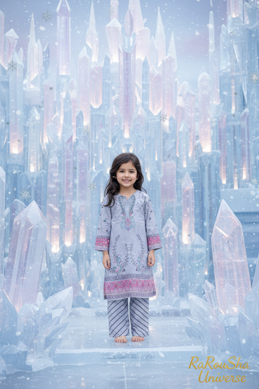 Girls Kurti Set Grijs Blauw – Kristal Paleis