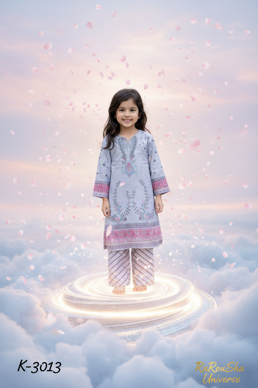 Girls Kurti Set Grijs Blauw – Wolk