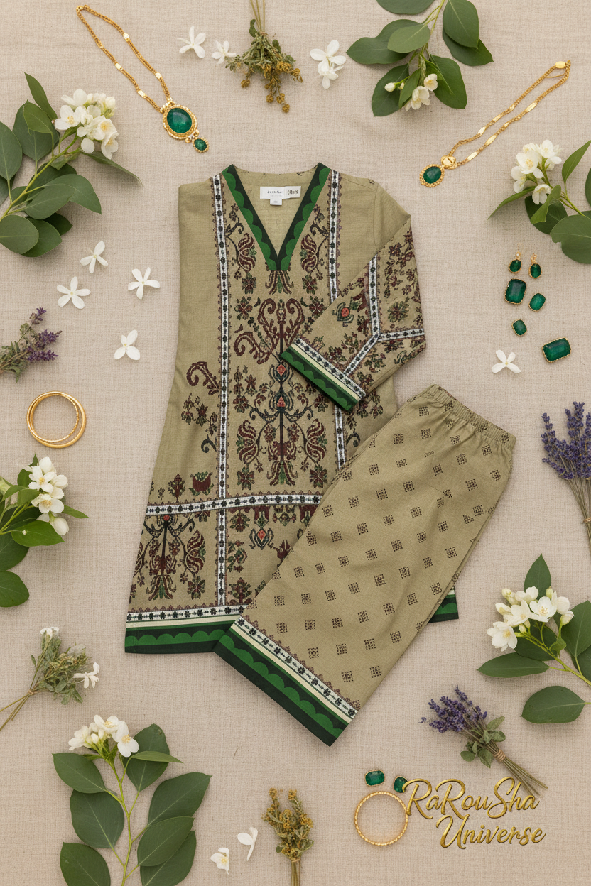 Girls Kurti Set Olijfgroen – Flat Lay