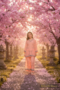 Girls Kurti Set Perzik – Kersenbloesem