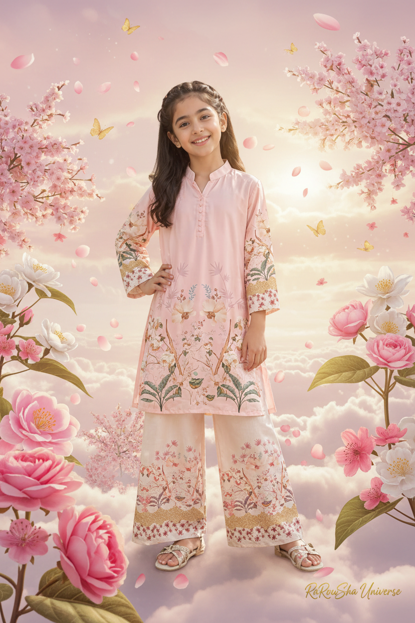 Girls Kurti Set Roze – Zwevende Tuin