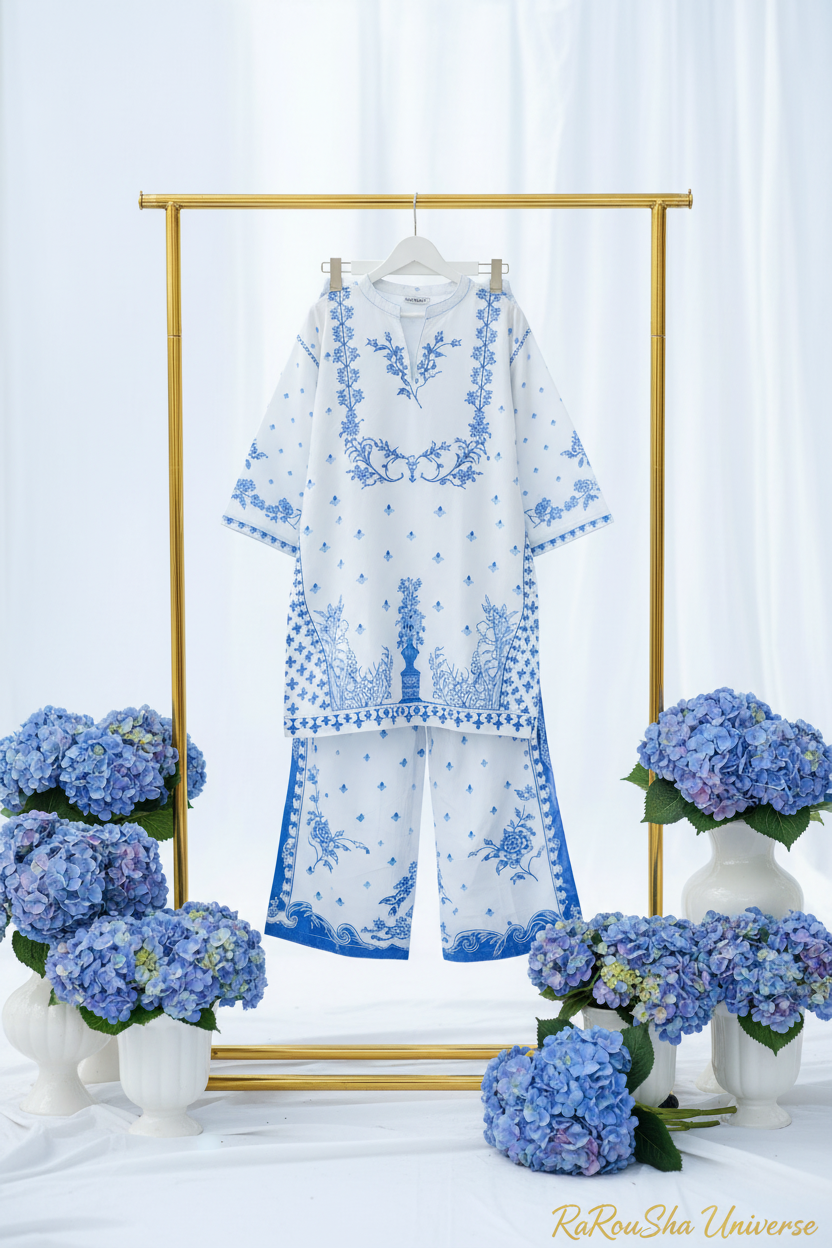 Girls Kurti Set Wit Blauw – Lifestyle