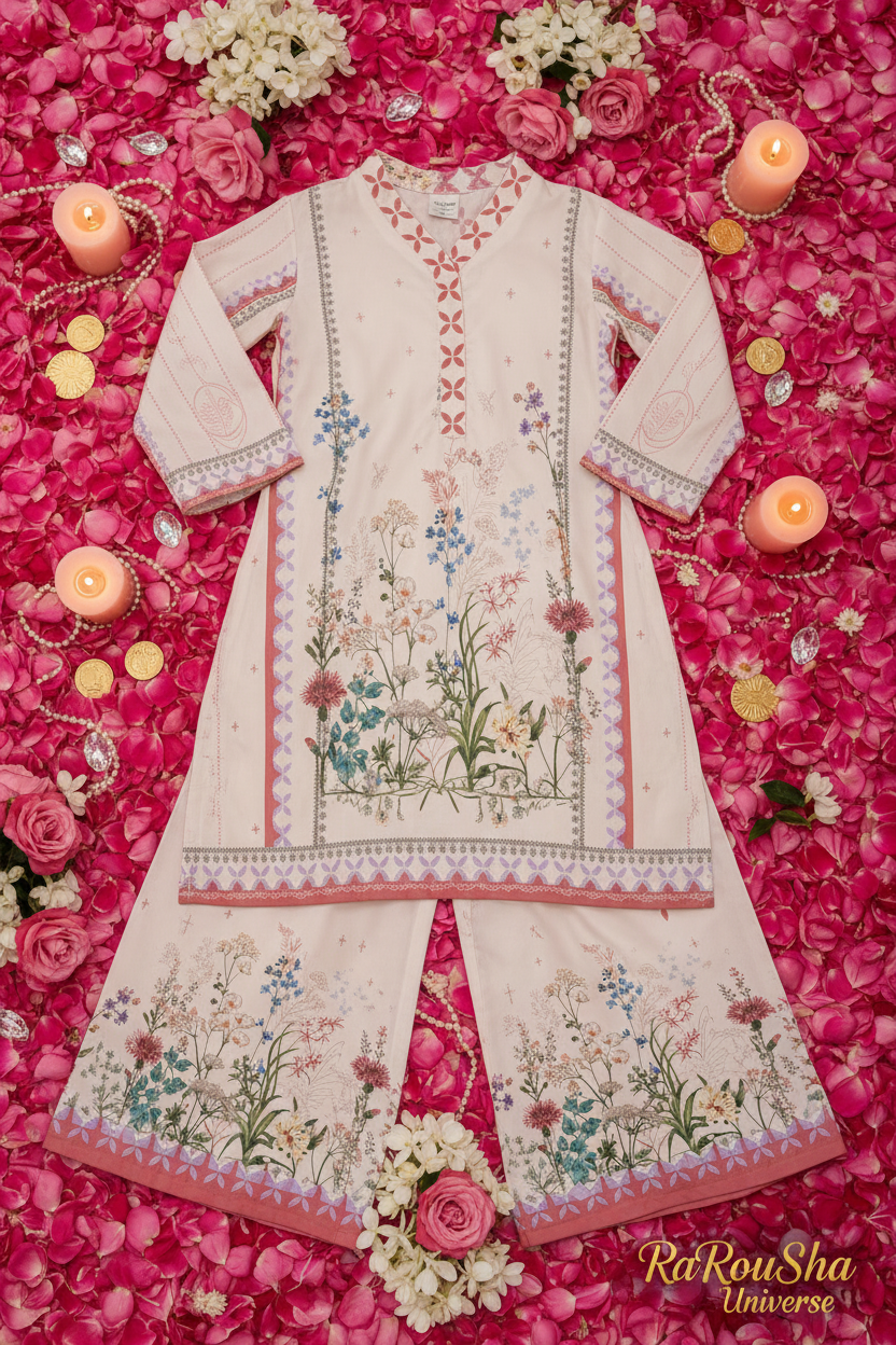 Girls Kurti Set Wit – Romantisch