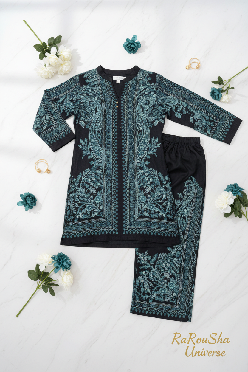 Girls Kurti Set Zwart – Flat Lay