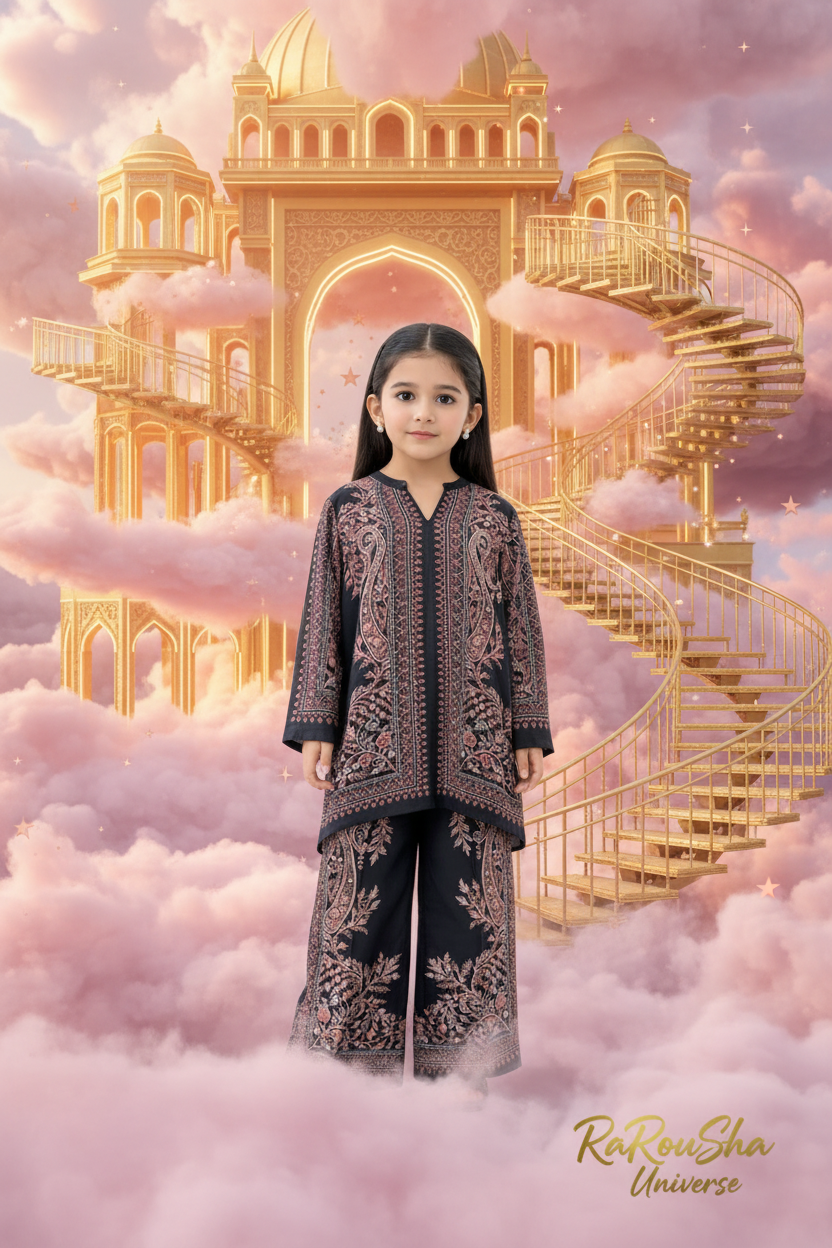 Girls Kurti Set Zwart Goud – Wolkenpaleis