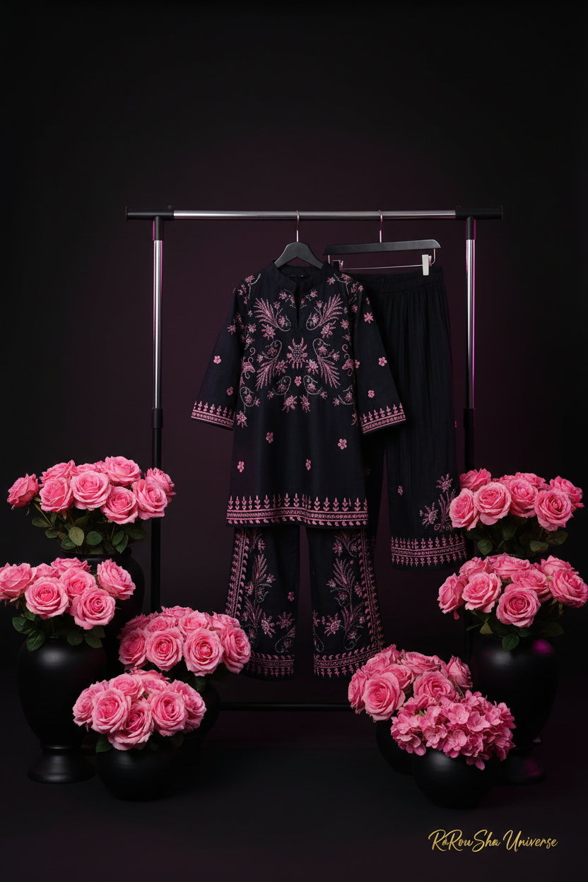 Girls Kurti Set Zwart Roze – Lifestyle