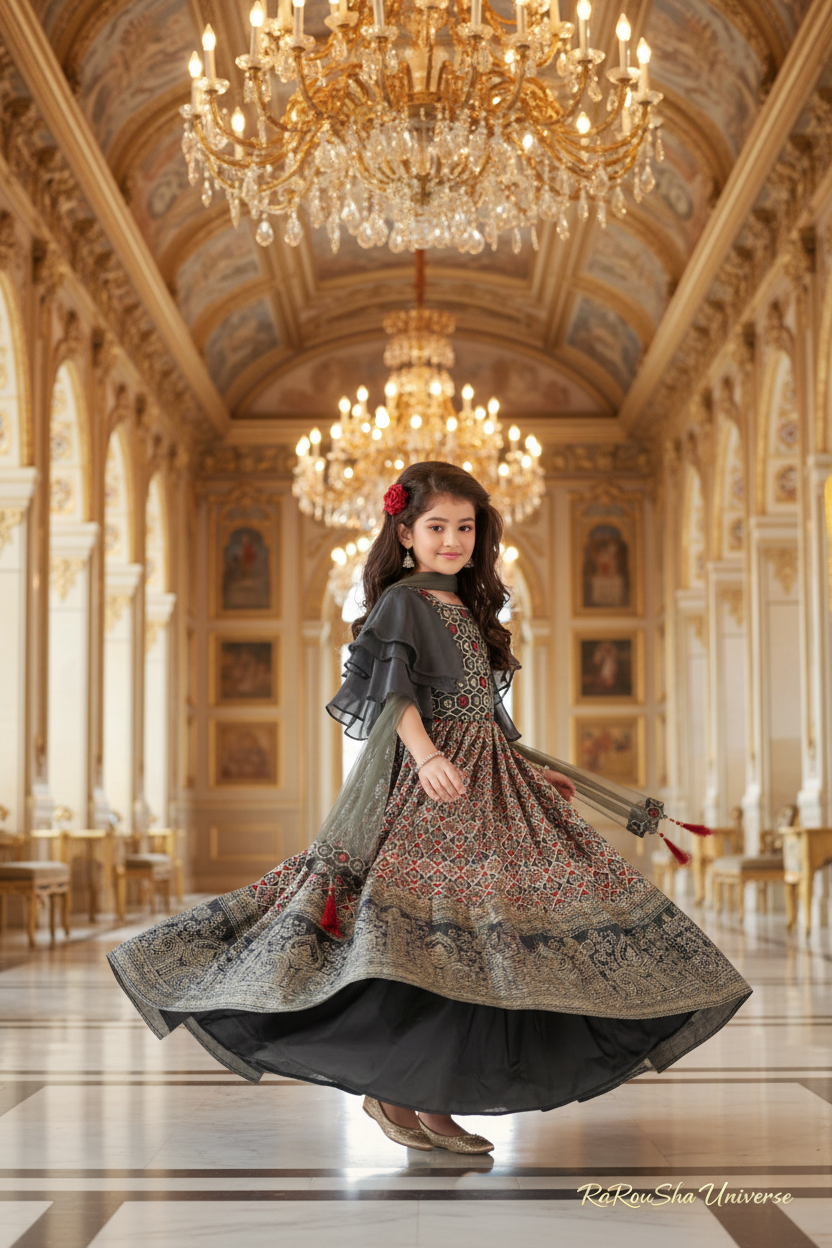 Grijs Print Lehenga - Paleis