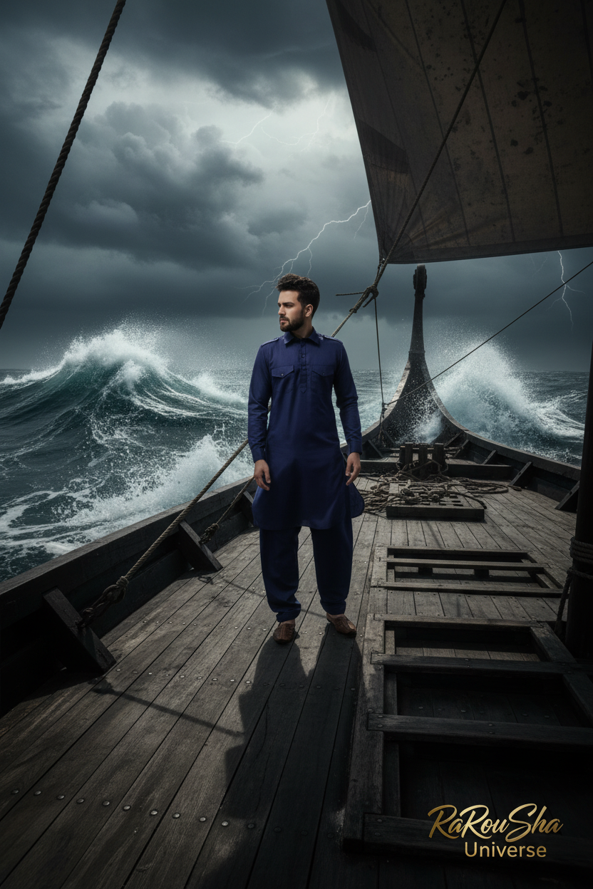 Heren Kurta Kameez Marineblauw - Viking Schip