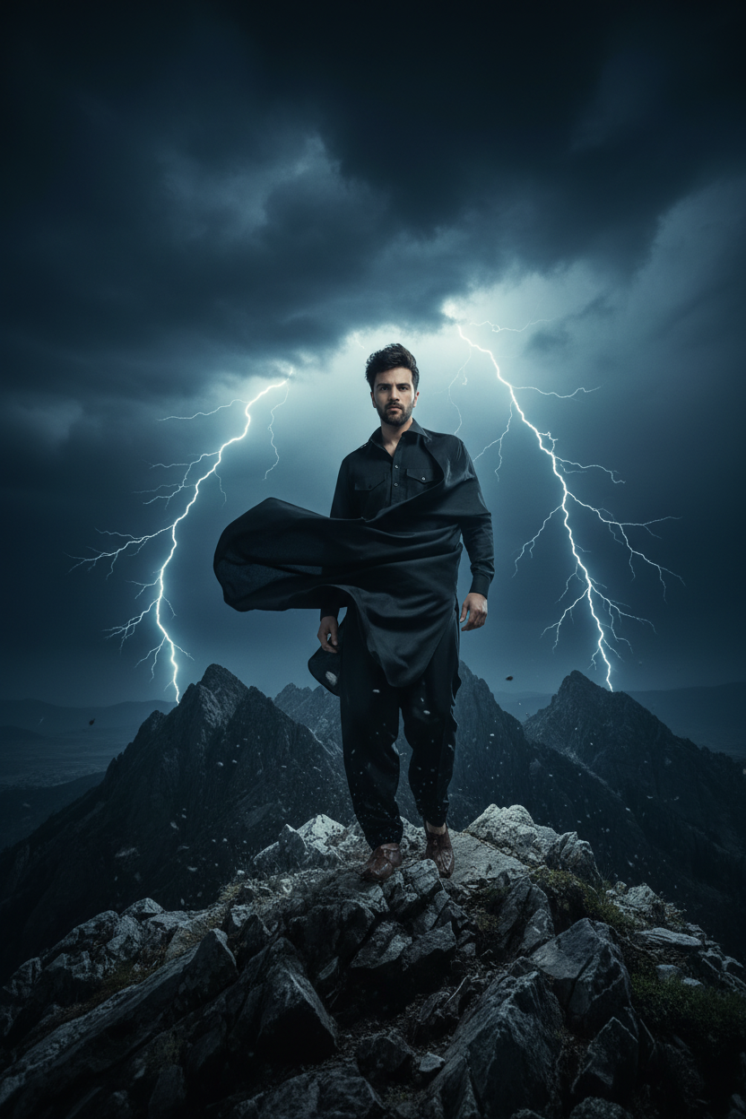 Heren Kurta Kameez Zwart - Bergpiek Onweer