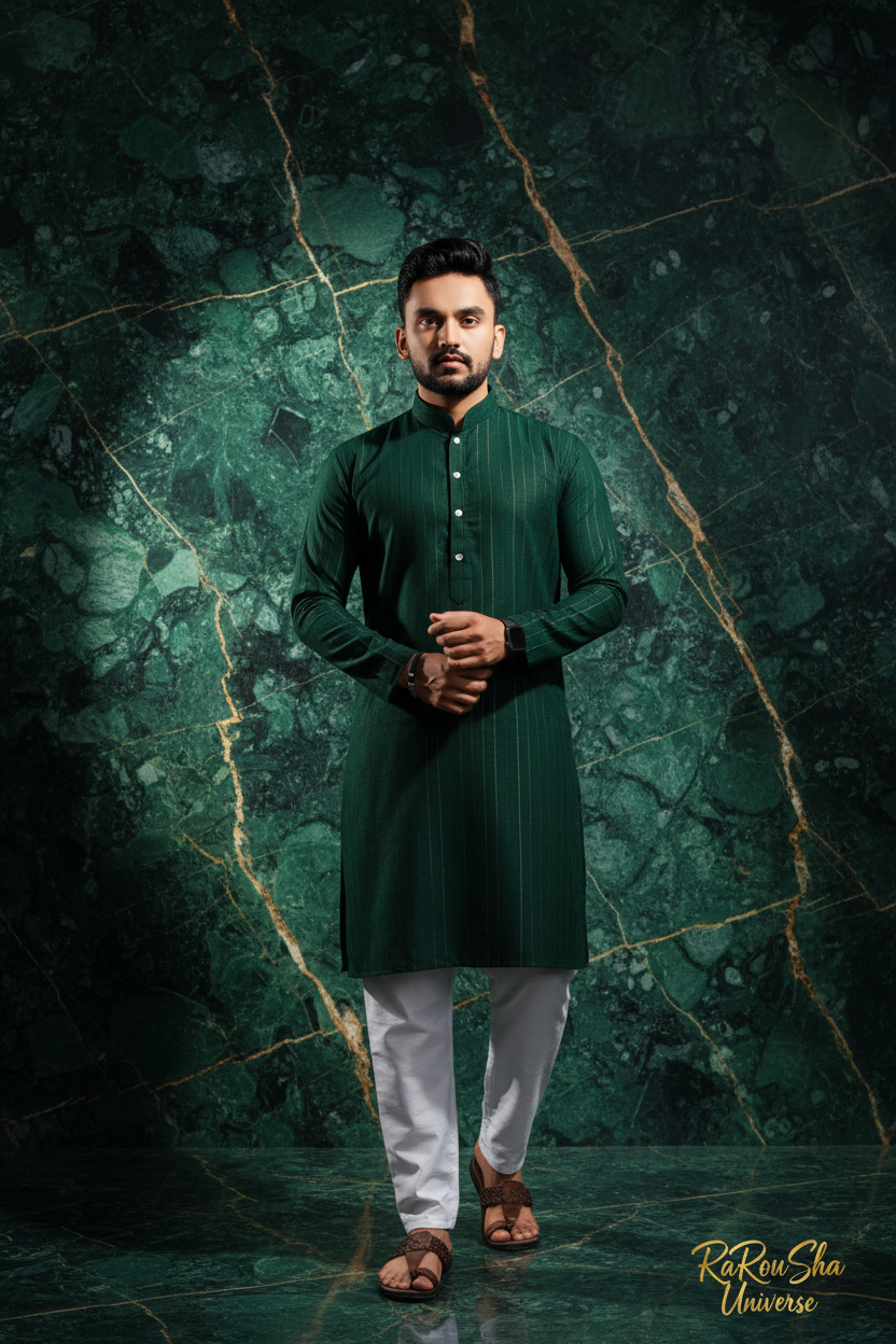 Heren Kurta Pajama Donkergroen Marmer Editorial