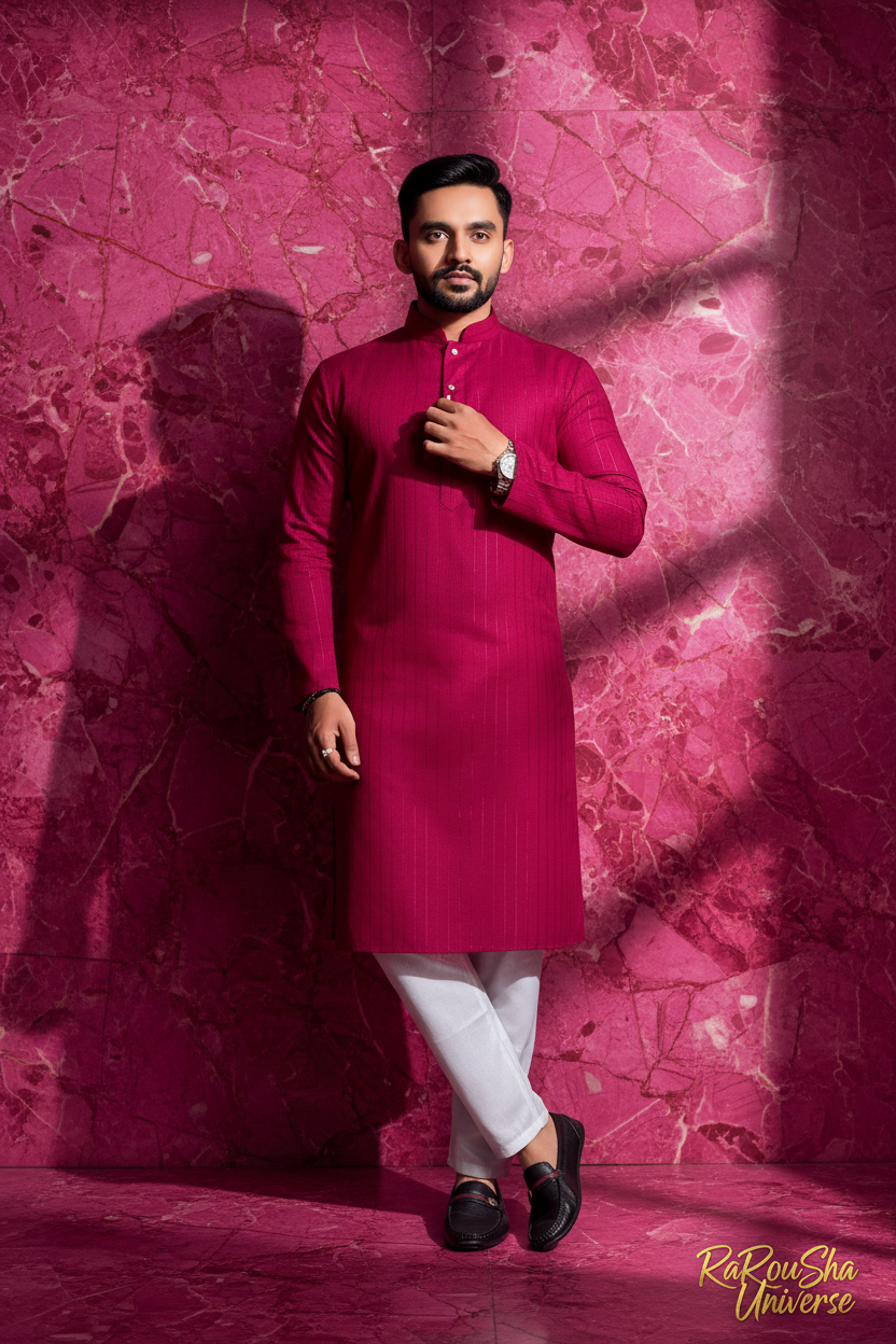 Heren Kurta Pajama Fuchsia Marmer Editorial