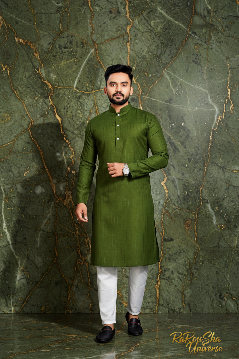 Heren Kurta Pajama Olijfgroen Marmer Editorial