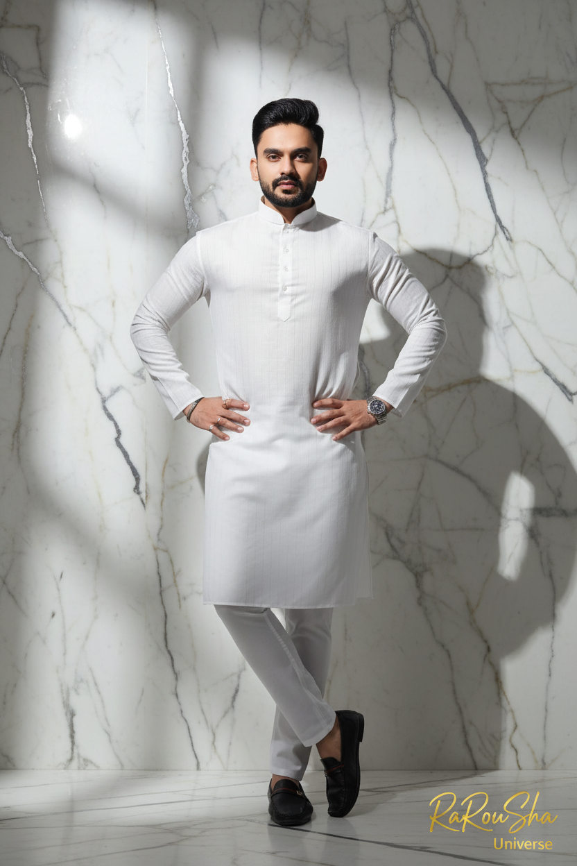 Heren Kurta Pajama Wit Marmer Editorial