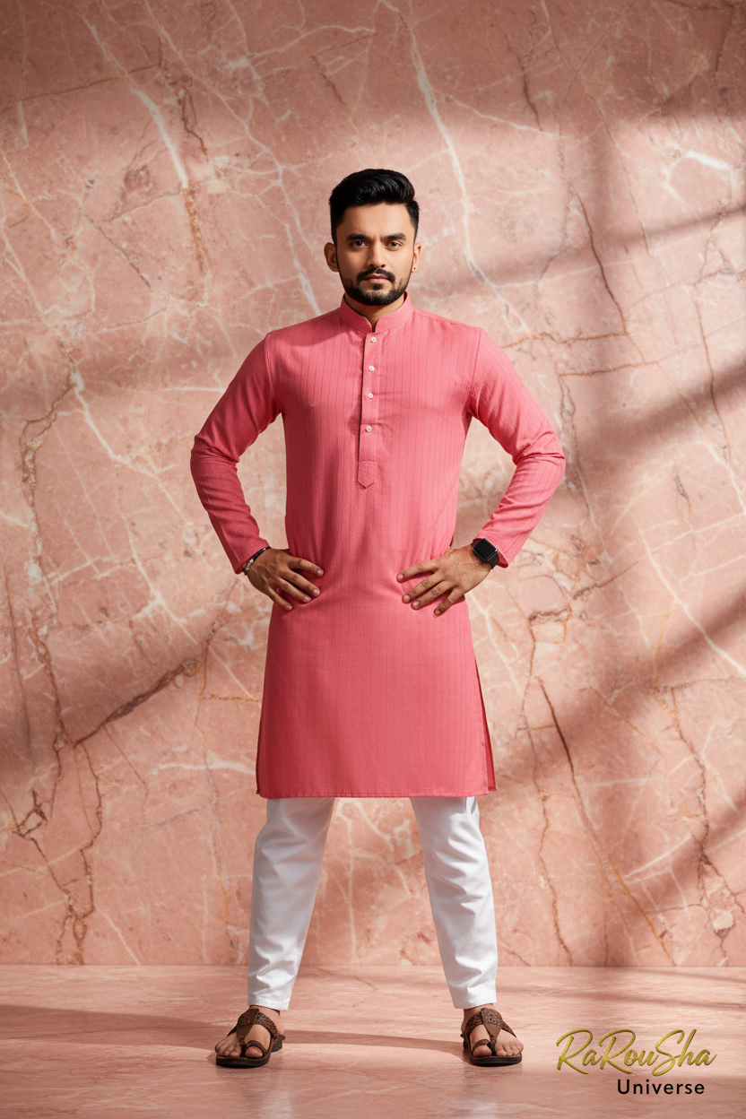 Heren Kurta Pajama Zalmroze Marmer Editorial