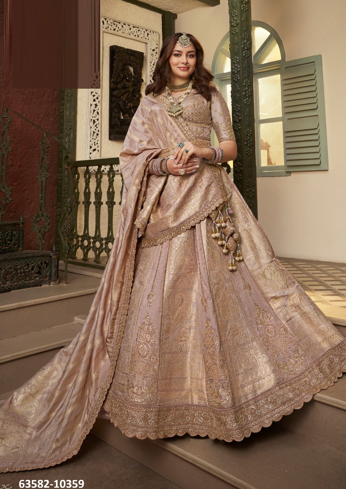 Beige Banarasi Silk Bridal Lehenga – 63582-10359