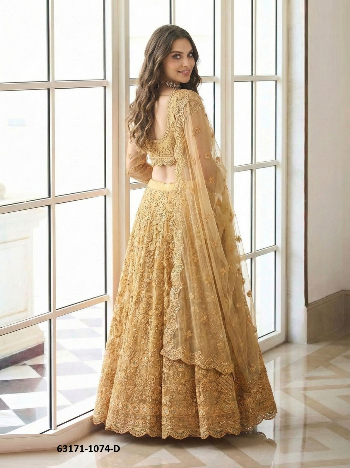 Gold Net Lehenga Set
