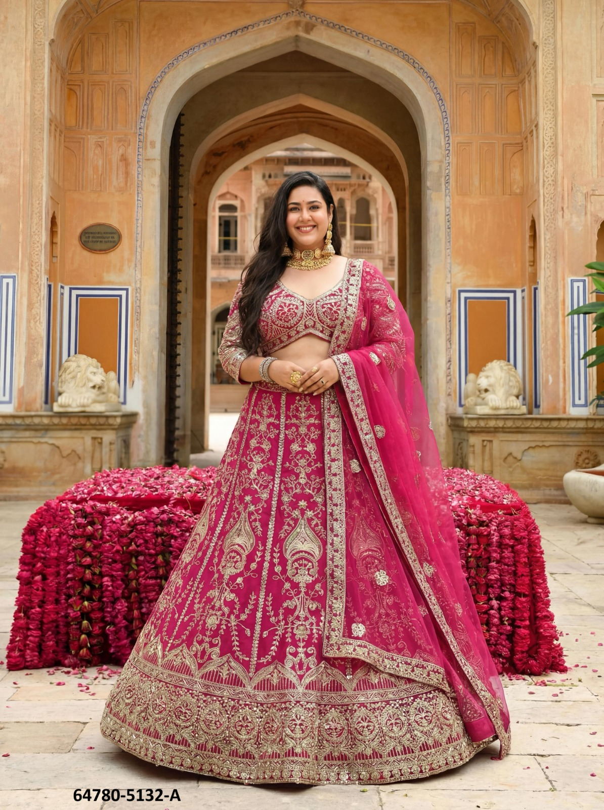 Fuchsia Pink Plus Size Lehenga – 64780-5132-A