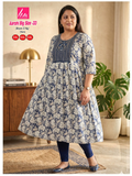 Liva Ghera Big Size Kurti - Crème met Blauwe Bloemenprint | Plus Size