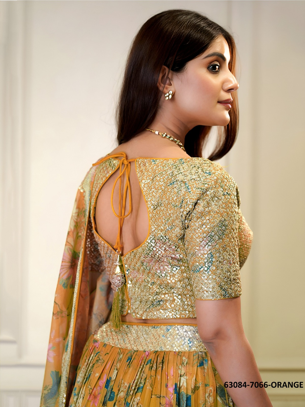 Orange Floral Organza Lehenga Set