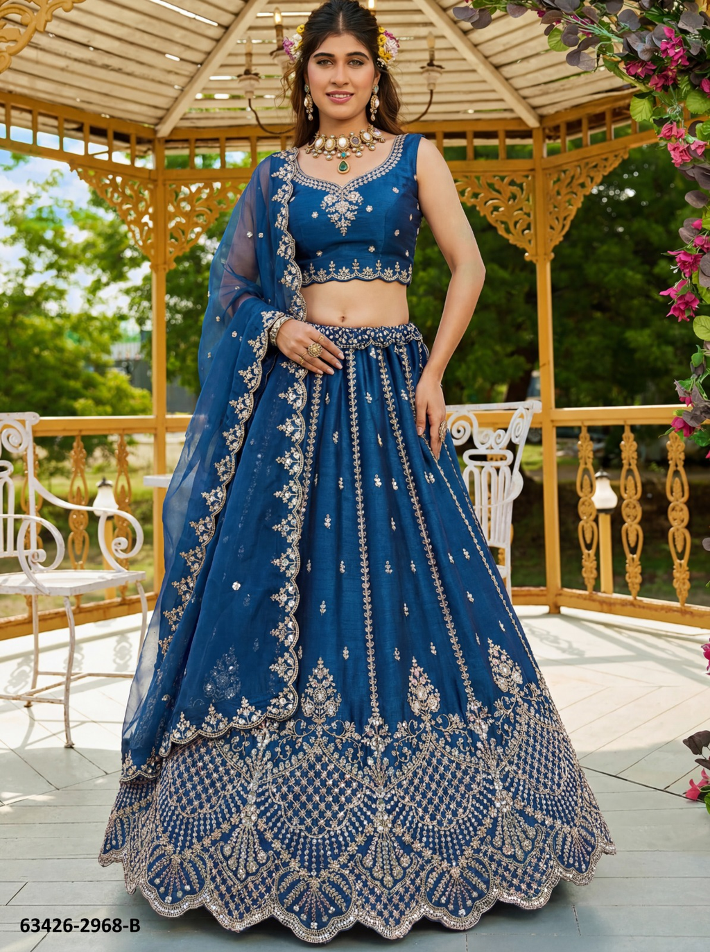 Blue Satin Lehenga – 63426-2968-B