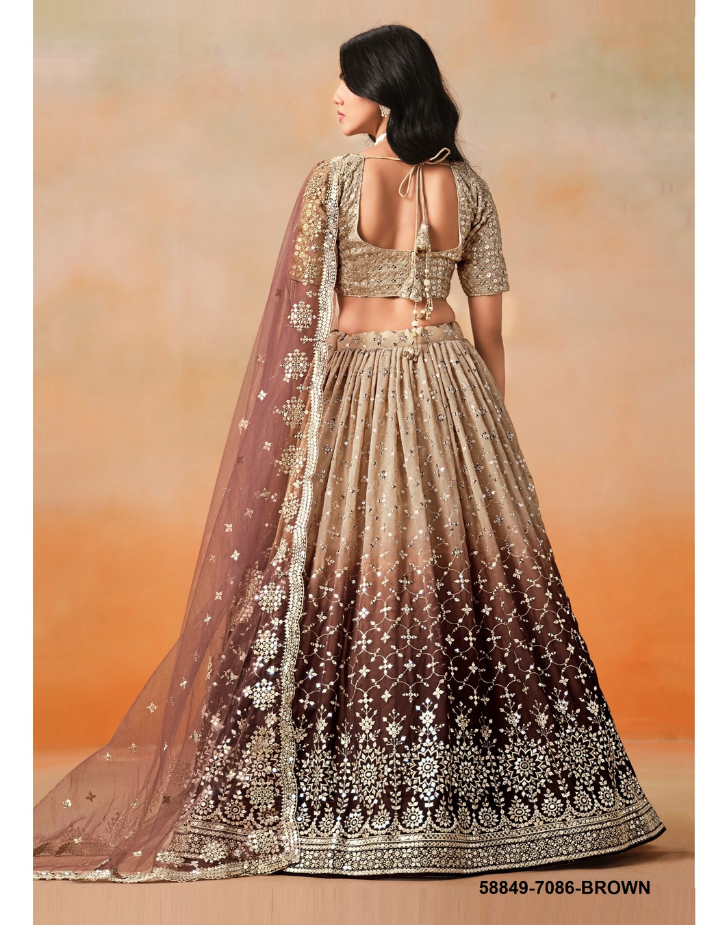 Brown Ombrè Georgette Sequins Lehenga – 58849-7086-Brown