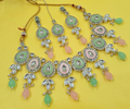 Pastel Kundan Sieradenset | Ketting, Oorbellen & Maang Tikka Mint & Roze