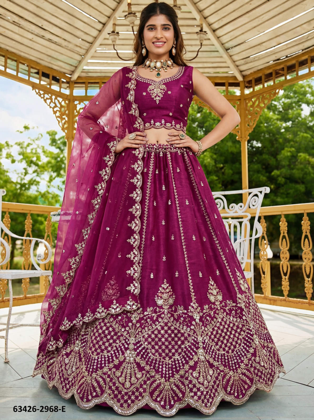 Wine Magenta Satin Lehenga – 63426-2968-E