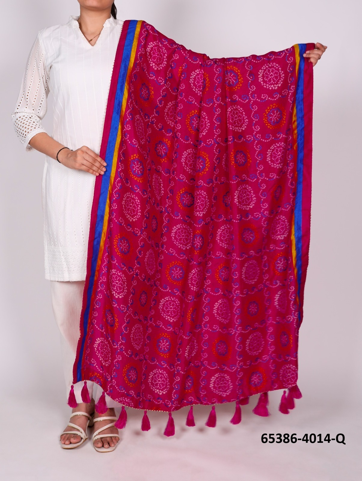 Tussar Silk Bandhani Patola Dupatta - Magenta Bandhani