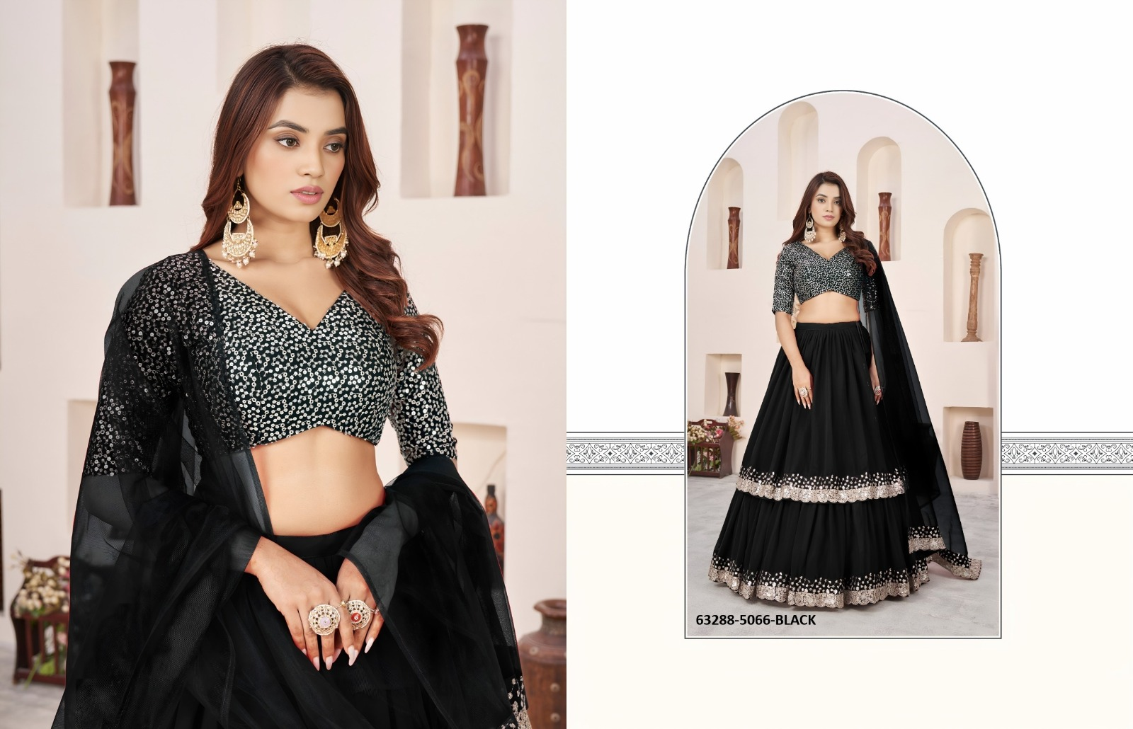 Black Georgette Sequins Lehenga Set
