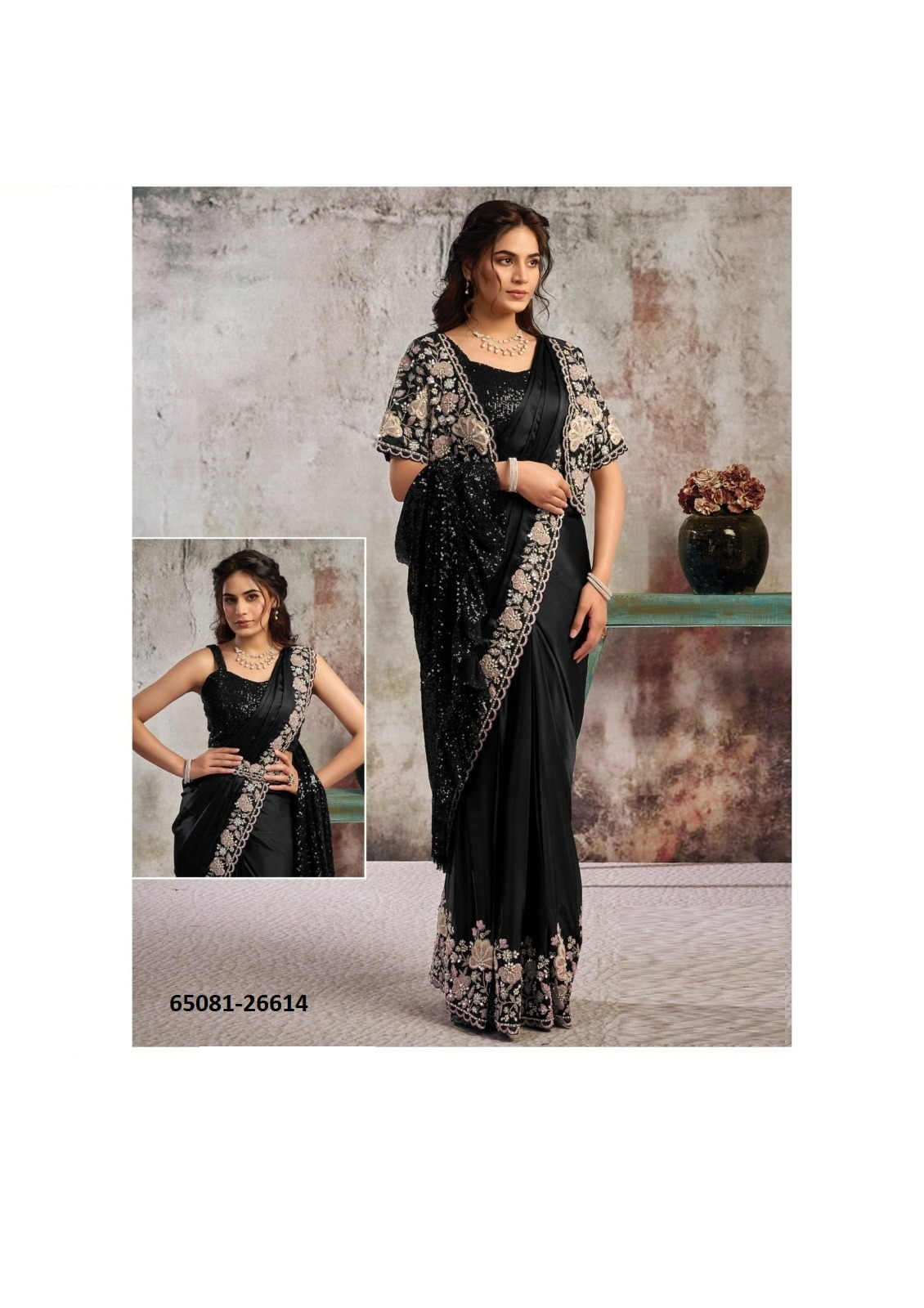 SELENE Ready-to-Wear Saree – Zwart met Goud